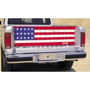 Unique vent-cut design allows the Pro Flow Flap-Vented Pro Net to be silk-screened with the U.S. flag. Constructed of heavy-duty 22oz. vinyl coated polyester fabric, the tailgate net has vents that open and close while driving for gas saving air flow.
