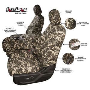 Covercraft Digital Camo SeatSavers are popular with active military, retired veterans, and tactical camo lovers.  Our Seat Covers are custom-made for a perfect fit and designed breathable with heavy-duty polycotton fabric that won't give you that sticky feeling like vinyl seat covers. You can go anywhere in comfort and still be able to easily remove the seat covers if they become soiled or just want to go out on the town with a lower profile. When they need to be cleaned just throw them into your home washer and dryer, and then slip them back on.
