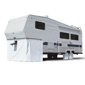 Turn wasted space into a useful storage area under your fifth wheel overhang. Great for outdoor furniture and bicycles. Zipper doors for easy access to stored goods on all three sides.