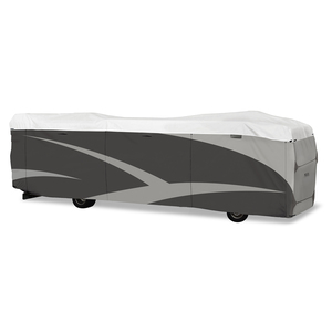 Class A Motorhome Cover made for hot climates such as the sunbelt states from California to South Carolina to Florida. Designed to take the suns abuse with an extra reflective layer on top to keep the RV cool. Built in vents allow moisture to escape, we include 2-3 zipper access panels spaced evenly on the passenger side for easy entry and includes 4 free gutter spout covers. From 28-foot to 43-foot Class A RVs, we have you covered.