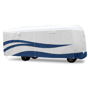 Class A Motorhome Cover made for all climates from heavy rainfall in Washington state to the sunshine state in Florida. Designed with 4-layers including a hydrophobic barrier to bead rain off, hold up to the harsh winters, or take the suns abuse with an extra reflective layer on top to keep the RV cool. Built in vents allow moisture to escape, we include zipper entry access on both sides for slide outs. From 25-foot to 43-foot Class A RVs, we have you covered.