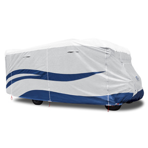 Class C Motorhome Cover with or without an overhang made for all climates from heavy rainfall in Washington state to the sunshine state in Florida. Designed with 4-layers including a hydrophobic barrier to bead rain off, hold up to the harsh winters, or take the suns abuse with an extra reflective layer on top to keep the RV cool. Built in vents allow moisture to escape, we include zipper entry access on both sides for slide outs. From 20-foot to 32-foot Class C RVs, we have you covered.