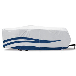 ADCO Designer Series UV Hydro Toy Hauler Trailer RV Covers offer the best protection, style, and features you need in an RV cover. UV Hydro RV Covers are made of a highly UV and moisture-resistant 4-layer fabric that promotes cooler temperatures and longevity while providing a hydrophobic water barrier. The light colorway reduces temperature build-up and keeps your RV cooler.