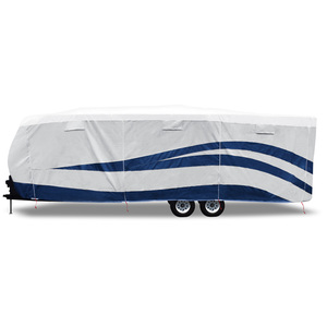 ADCO Designer Series UV Hydro Travel Trailer RV Covers offer the best protection, style, and features you need in an RV cover. UV Hydro RV Covers are made of a highly UV and moisture-resistant 4-layer fabric that promotes cooler temperatures and longevity while providing a hydrophobic water barrier. The light colorway reduces temperature build-up and keeps your RV cooler.