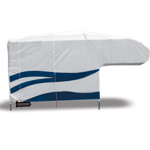 Truck Bed Camper Cover made for all climates from heavy rainfall in Washington state to the sunshine state in Florida. Designed with 4-layers including a hydrophobic barrier to bead rain off, hold up to the harsh winters, or take the suns abuse with an extra reflective layer on top to keep the RV cool. Built in vents allow moisture to escape, we include zipper entry access on passenger side for easy access. From 8-foot to 12-foot Queen Bed Truck Camper RVs, we have you covered.