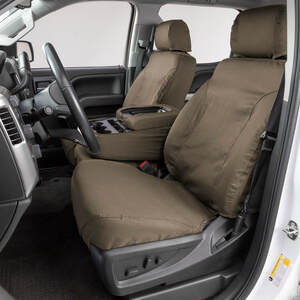 Protect your truck or SUV with our most popular custom seat cover. Designed from a polycotton blend for a durable yet breathable seat cover in our classic seatsaver seat cover design. Custom fit for a relaxed fit, machine washable, airbag safe, and full seat coverage. Secures with in between seat pillows and straps to keep from moving getting in and out of the vehicle.