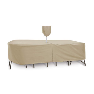 Even if you only have a oval or rectangular bar table, it is important that you make the right investments in the sustainability of your investment and make sure that you are never without the right type of protection that will make your furniture last for a long time. Made in sizes to fit Oval/Rectangular Bar Tables with 4 to 6 chairs, this cover is made to fit bar height table/chairs. Features a smart Velcro for easy an installation.