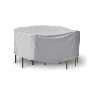 You will always be ready for whatever Mother Nature may bring when you protect your outdoor furniture with our durable round outdoor table and chair covers. Our water resistant table and chair combo cover prevents damage from the elements and will keep your furniture in ready-to-use condition throughout the year. This cover is designed to go over both the table and the chairs and accommodates tables without an umbrella hole.