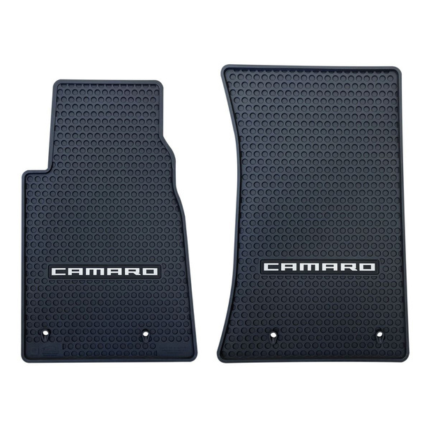 Chevy Camaro 2010-2015 Signature Rubber® Floor Mats with Silver Camaro Logo