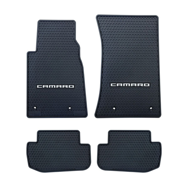 Chevy Camaro 2010-2015 Signature Rubber® Floor Mats with Silver Camaro Logo